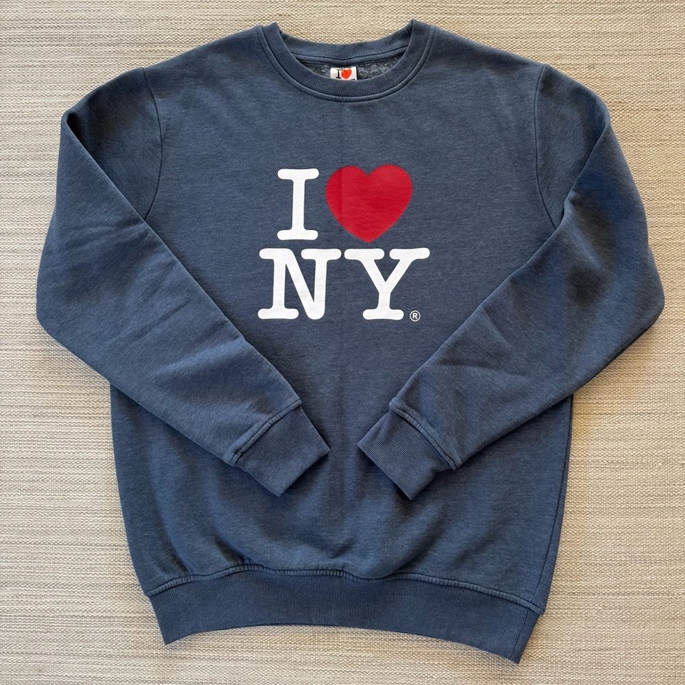 I Love NY heart blue classic fleece crewneck long sleeve sweatshirt unisex men S